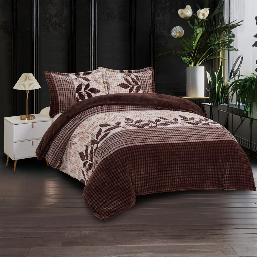 Modern Leaf Print Premium Bedding Set (Grey/ Charcoal)