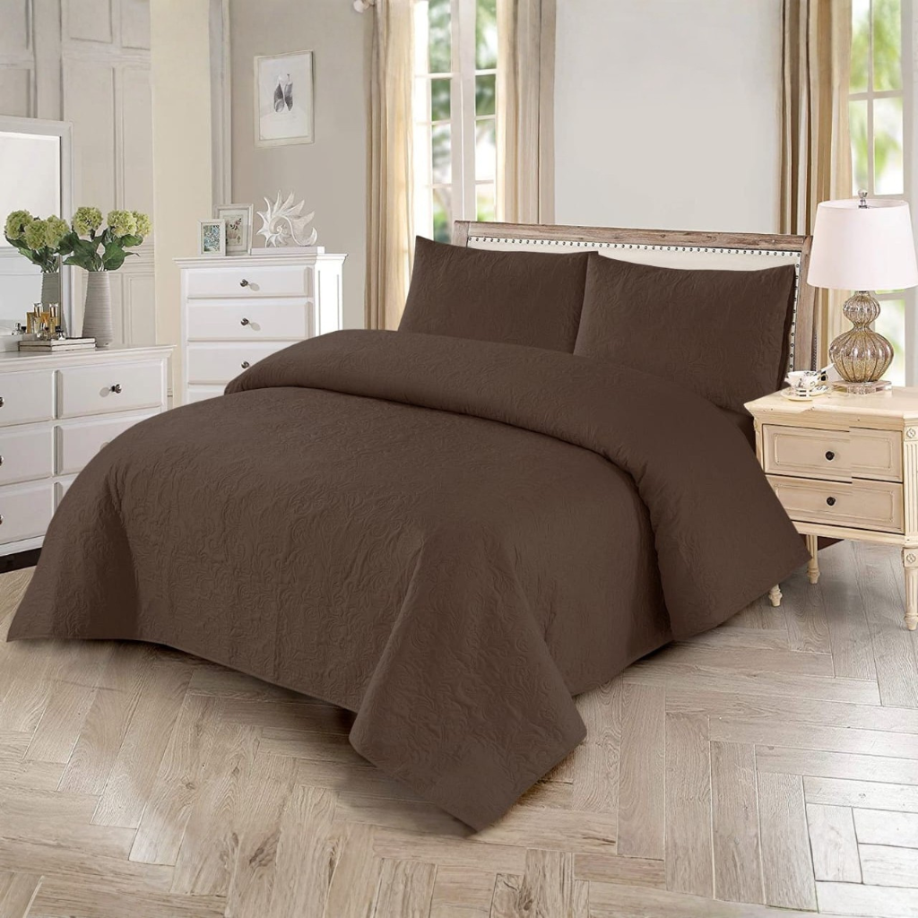 Classic Solid Cotton Quilt Set (Chocolate Brown)