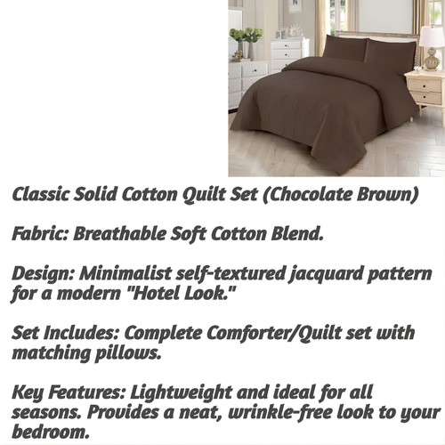 Classic Solid Cotton Quilt Set (Chocolate Brown)